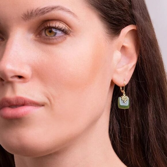 Dynasty Jade ✦ Nephrite Jade Drop Earrings ✦ 18k Gold Over Sterling Silver NWT - Picture 10 of 17